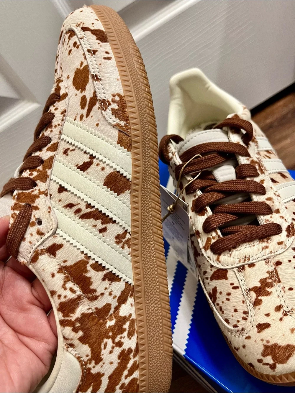 Adidas Samba Leather Real Cow Fur Print Sneakers in Cream and Brown - Picture 5 of 8